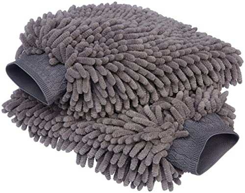 Amazon Basics Deluxe Microfiber Car Wash Drying Mitts, 2 Pack, Gray, 10.44" L x 9.06" W