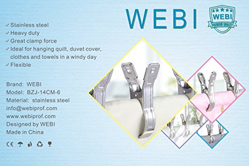 WEBI Beach Towel Clips : |12 Packs | 5.5 Inch |Stainless Steel |Windproof |Jumbo Size Chair Clip Clamp Clothespin Clothes pin Picture Hanger for Cruise,Pool Cover,Boat,Lounge Chair,Quilt,Towel