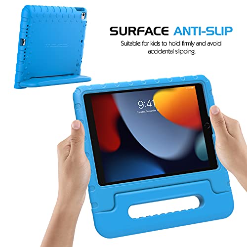 MoKo Case Fit New iPad 9th Generation 10.2" 2021/iPad 8th/7th Gen 10.2"/iPad Air (3rd Gen) 10.5" 2019/iPad Pro 10.5 2017, Kids Friendly EVA Shock Proof Handle Protective Stand Cover Case, Blue