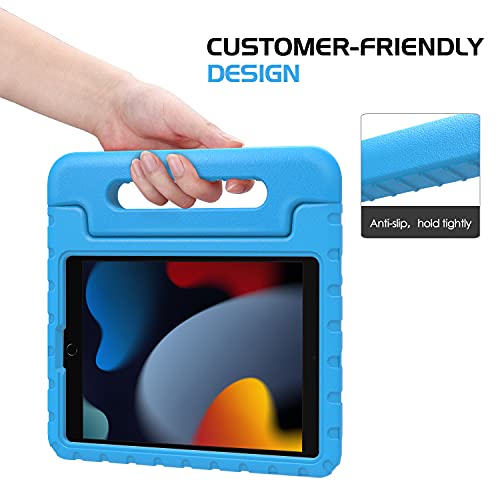 MoKo Case Fit New iPad 9th Generation 10.2" 2021/iPad 8th/7th Gen 10.2"/iPad Air (3rd Gen) 10.5" 2019/iPad Pro 10.5 2017, Kids Friendly EVA Shock Proof Handle Protective Stand Cover Case, Blue