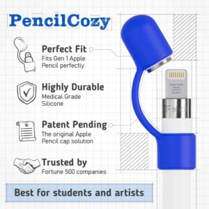 [5-Pack] PencilCozy for Apple iPencil Cap, Protective Pen Cover, Tether, Prevent Damage, Works with Apple iPad Pro Pencil (Blue, Red, Yellow, White, Clear)