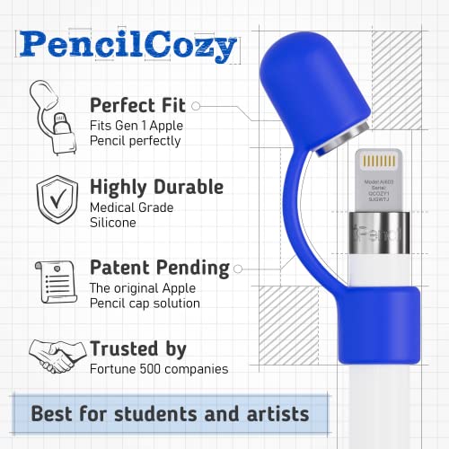 [5-Pack] PencilCozy for Apple iPencil Cap, Protective Pen Cover, Tether, Prevent Damage, Works with Apple iPad Pro Pencil (Blue, Red, Yellow, White, Clear)