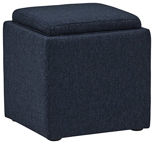 Amazon Brand – Rivet Ross Modern Tweed Lift-Top Storage Ottoman Pouf, 17.7"W, Denim