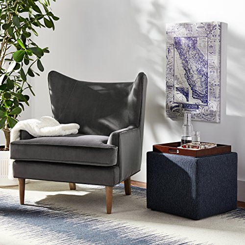 Amazon Brand – Rivet Ross Modern Tweed Lift-Top Storage Ottoman Pouf, 17.7"W, Denim