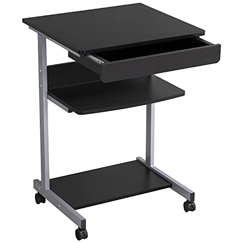 Topeakmart Mobile Compact Computer Desk Cart for Small Spaces, Work Workstation, Writing Desk Table with Drawers and Printer Shelf on Wheels