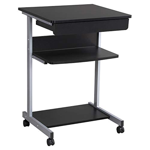 Topeakmart Mobile Compact Computer Desk Cart for Small Spaces, Work Workstation, Writing Desk Table with Drawers and Printer Shelf on Wheels