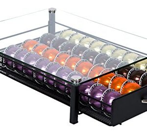 Insight Nespresso Vertuoline Coffee Pod Holder (Holds 40 Vertuo Coffee or Espresso Capsules)-- Tempered Glass Drawer (Coffee pods NOT Included. Does NOT fit K-Cups)