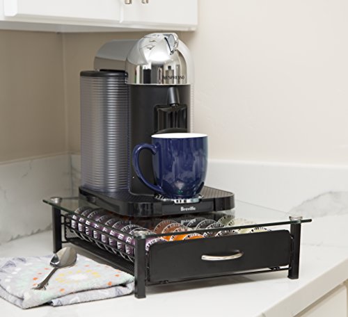 Insight Nespresso Vertuoline Coffee Pod Holder (Holds 40 Vertuo Coffee or Espresso Capsules)-- Tempered Glass Drawer (Coffee pods NOT Included. Does NOT fit K-Cups)