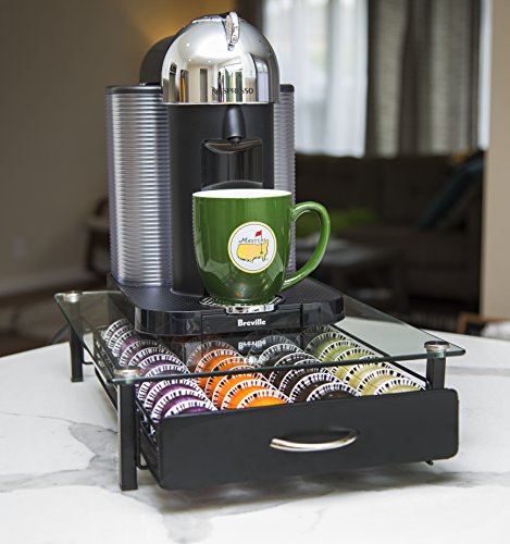 Insight Nespresso Vertuoline Coffee Pod Holder (Holds 40 Vertuo Coffee or Espresso Capsules)-- Tempered Glass Drawer (Coffee pods NOT Included. Does NOT fit K-Cups)