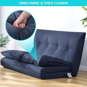 Merax Floor Gaming Sofa Chair Fabric Folding Chaise Lounge, 28" L x 41"W x 23"H, Navy Blue