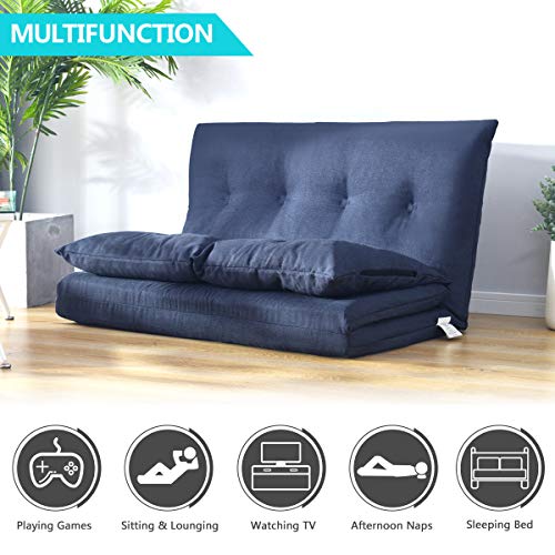 Merax Floor Gaming Sofa Chair Fabric Folding Chaise Lounge, 28" L x 41"W x 23"H, Navy Blue