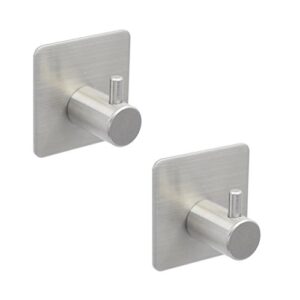 bqtime super power heavy duty self adhesive hooks stainless steel towel robe coat clothes bag hanger holder(2 pack single hook), wall mounted, no drill, waterproof, bq003