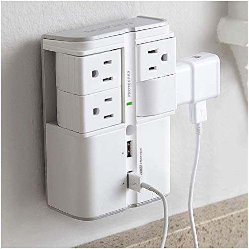 ECHOGEAR USB Wall Charger Surge Protector with 4 Pivoting AC Outlets & 2 USB Ports – Packs 1080 Joules of Surge Protection & Installs On Existing Outlets to Protect Gear & Increase Outlet Capacity