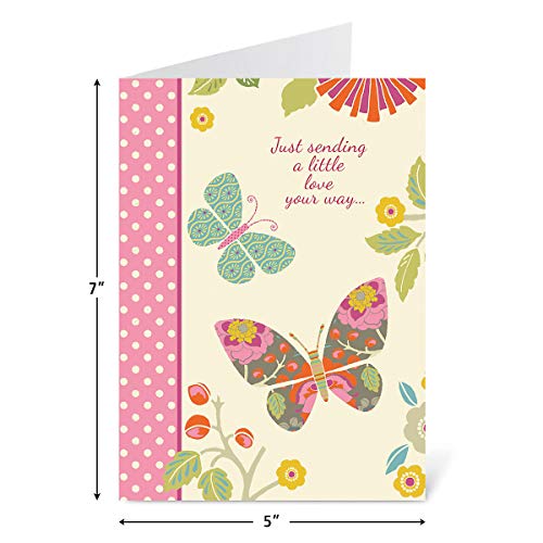 Butterfly Cheer Thinking of You Greeting Cards - Set of 8 (4 designs), Large 5" x 7", Thinking of You Cards with Sentiments Inside, Envelopes Included