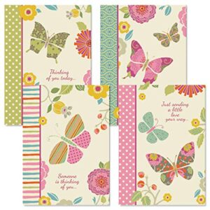 Butterfly Cheer Thinking of You Greeting Cards - Set of 8 (4 designs), Large 5" x 7", Thinking of You Cards with Sentiments Inside, Envelopes Included
