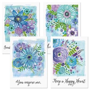 happy heart thinking of you greeting cards - set of 8 (4 designs), large 5" x 7", friendship cards with sentiments inside, white envelopes