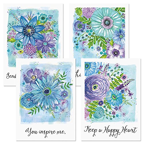 Happy Heart Thinking of You Greeting Cards - Set of 8 (4 Designs), Large 5" x 7", Friendship Cards with Sentiments Inside, White Envelopes