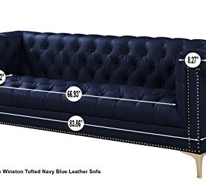 Iconic Home Gold Navy Blue Winston PU Button Tufted with Nail head Trim Tone Metal Sofa,FSA2571-AN