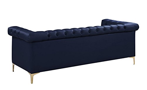 Iconic Home Gold Navy Blue Winston PU Button Tufted with Nail head Trim Tone Metal Sofa,FSA2571-AN