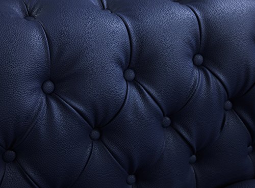 Iconic Home Gold Navy Blue Winston PU Button Tufted with Nail head Trim Tone Metal Sofa,FSA2571-AN