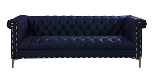 Iconic Home Gold Navy Blue Winston PU Button Tufted with Nail head Trim Tone Metal Sofa,FSA2571-AN