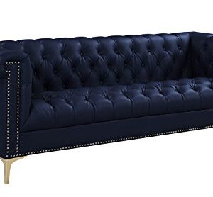 Iconic Home Gold Navy Blue Winston PU Button Tufted with Nail head Trim Tone Metal Sofa,FSA2571-AN