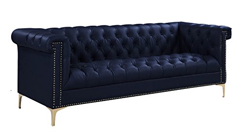 Iconic Home Gold Navy Blue Winston PU Button Tufted with Nail head Trim Tone Metal Sofa,FSA2571-AN