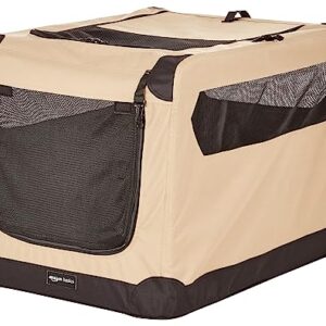 Amazon Basics 2-Door Collapsible Soft-Sided Folding Soft Dog Travel Crate Kennel, Medium (21 x 21 x 30 Inches), Tan