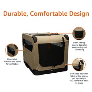 Amazon Basics 2-Door Collapsible Soft-Sided Folding Soft Dog Travel Crate Kennel, Medium (21 x 21 x 30 Inches), Tan