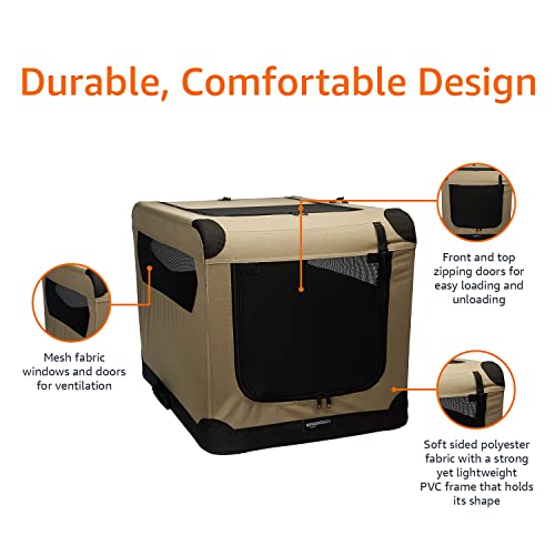 Amazon Basics 2-Door Collapsible Soft-Sided Folding Soft Dog Travel Crate Kennel, Medium (21 x 21 x 30 Inches), Tan