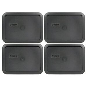 pyrex 7210-pc rectangle 3 cup charcoal grey plastic storage lid, made in usa - 4 pack