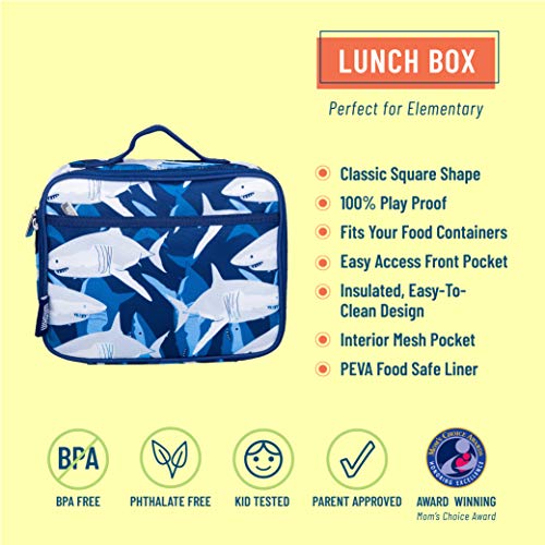 Wildkin Kids Insulated Lunch Box Bag for Boys & Girls, Reusable Kids Lunch Box is Perfect for Elementary, Ideal Size for Packing Hot or Cold Snacks for School & Travel Bento Bags (Sharks)