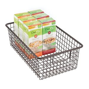mdesign metal wire food storage basket organizer with handles for organizing kitchen cabinets, pantry shelf, bathroom, laundry room, closets, garage - omni collection, bronze