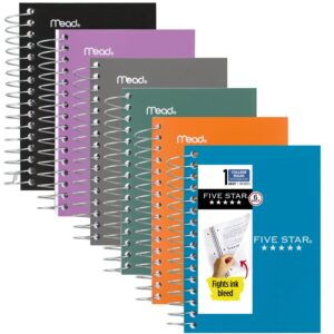 five star spiral notebooks, fat lil' pocket notebook, 6 pack, college ruled paper, fights ink bleed, water resistant cover, 3-1/2" x 5-1/2", small, 200 sheets, assorted colors (38027)