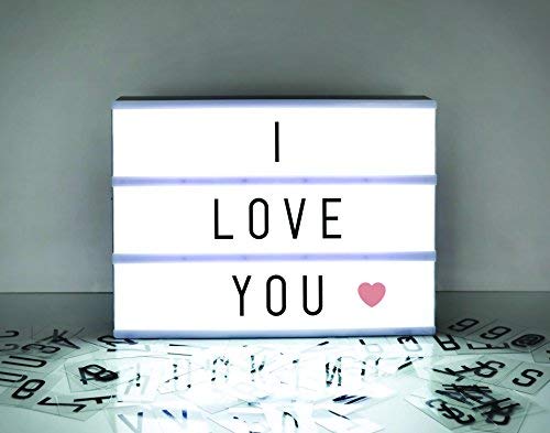 A4 Cinematic Light Box Sign - 105 Letters and Colour Emojis - USB or Battery Operated - USB Cable Included - Vintage Cinema LED Sign