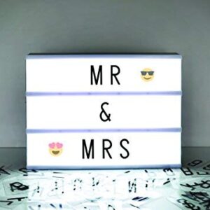 A4 Cinematic Light Box Sign - 105 Letters and Colour Emojis - USB or Battery Operated - USB Cable Included - Vintage Cinema LED Sign