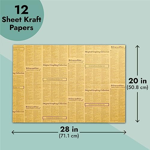 Juvale 12 Sheets of Kraft Paper Newspaper Wrapping Paper for Moving, Packing, Vintage Wrapping Paper for Arts and Crafts, Bulletin Board Easel, DIY Projects (28 x 20 Inches)