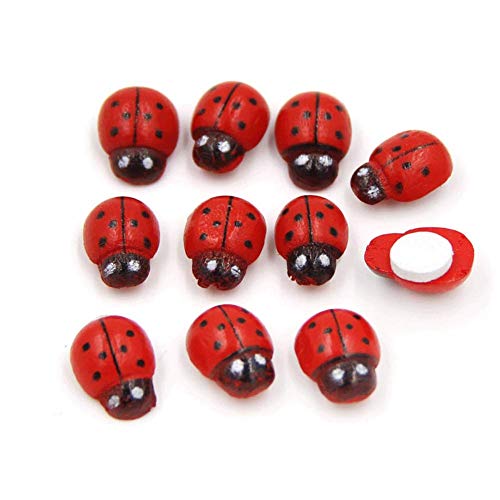 Mini Ladybugs, 100PCS Self-Adhesive Ladybugs Wooden Ladybug Shaped Stickers