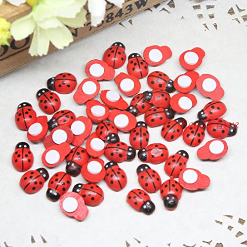 Mini Ladybugs, 100PCS Self-Adhesive Ladybugs Wooden Ladybug Shaped Stickers