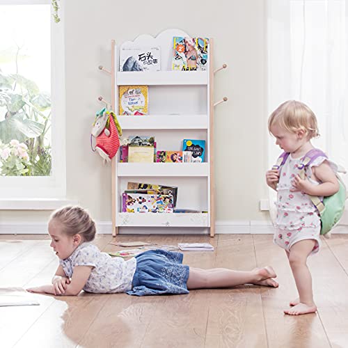 labebe - Baby Bookshelf, Wooden Kidcraft Bookcase White for Kids 1-5 Years, Children Book Rack/Toy Storage, 4 Layer Book Shelf for Toddler Girl & Boy(6" W*23.22L*47.24H)