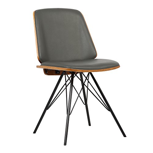 Armen Living Inez Dining Chair in Grey Faux Leather and Brushed Stainless Steel Finish