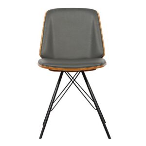 Armen Living Inez Dining Chair in Grey Faux Leather and Brushed Stainless Steel Finish