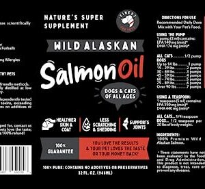 Pure Wild Alaskan Salmon Oil for Dogs & Cats - Relieves Scratching & Joint Pain, Improves Skin, Coat, Immune & Heart Health. All Natural Omega 3 Liquid Food Supplement for Pets. EPA + DHA Fatty Acids