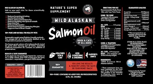 Pure Wild Alaskan Salmon Oil for Dogs & Cats - Relieves Scratching & Joint Pain, Improves Skin, Coat, Immune & Heart Health. All Natural Omega 3 Liquid Food Supplement for Pets. EPA + DHA Fatty Acids