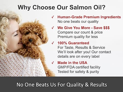 Pure Wild Alaskan Salmon Oil for Dogs & Cats - Relieves Scratching & Joint Pain, Improves Skin, Coat, Immune & Heart Health. All Natural Omega 3 Liquid Food Supplement for Pets. EPA + DHA Fatty Acids