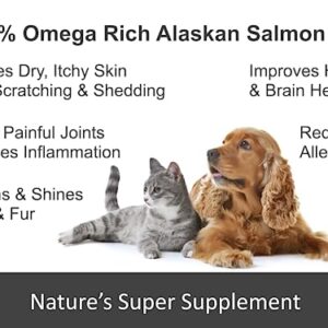 Pure Wild Alaskan Salmon Oil for Dogs & Cats - Relieves Scratching & Joint Pain, Improves Skin, Coat, Immune & Heart Health. All Natural Omega 3 Liquid Food Supplement for Pets. EPA + DHA Fatty Acids