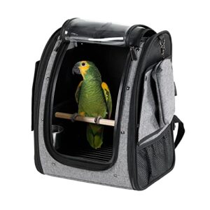 petsfit bird carrier medium size with stainless steel bowl, parrot backpack includes slide tray for easy cleaning, 13" x 10" x 16"