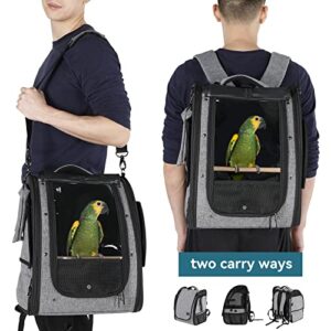 Petsfit Bird Carrier Medium Size with Stainless Steel Bowl, Parrot Backpack Includes Slide Tray for Easy Cleaning, 13" x 10" x 16"