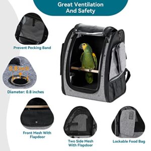 Petsfit Bird Carrier Medium Size with Stainless Steel Bowl, Parrot Backpack Includes Slide Tray for Easy Cleaning, 13" x 10" x 16"