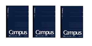 kokuyo campus pre-dotted notebook, a5-dotted 6 mm rule - 30 lines x 50 sheets - 100 pages, pack of 3 dark blue